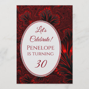 Glamorous Shiny Red Fractal 30th Birthday Invitation