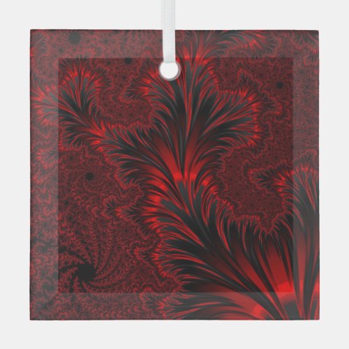 Glamorous Shiny Red Fractal Leaves Suncatcher  Glass Ornament