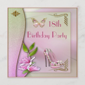 Glamorous Shoes Magnolia & Butterfly 18th Birthday Invitation by GroovyGraphics at Zazzle
