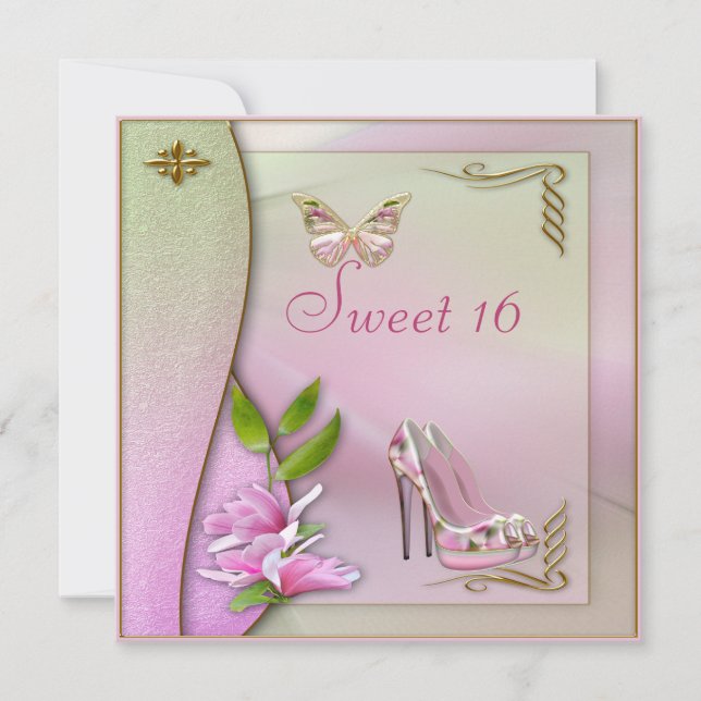 Glamorous Shoes Magnolia & Butterfly Sweet 16 Invitation (Front)