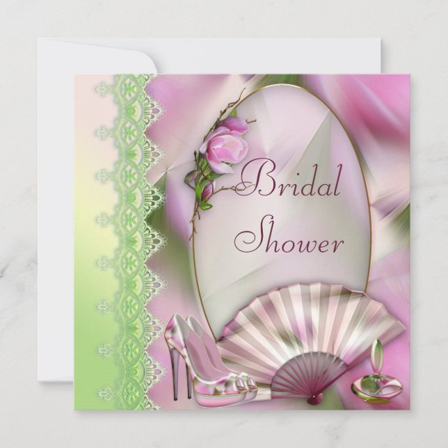 Glamorous Shoes, Magnolia & Fan Bridal Shower Invitation (Front)