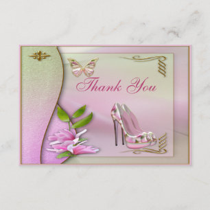 Glamorous Shoes Pink Magnolia Butterfly Thank You Card