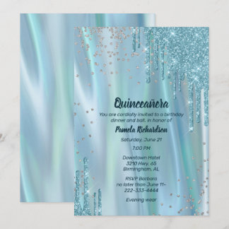 Glamorous Silk and Glitter Look Quinceañera Invita Invitation