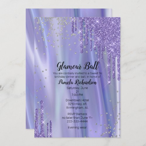 Glamorous Silk and Glitter Look Sweet Sixteen Invi Invitation