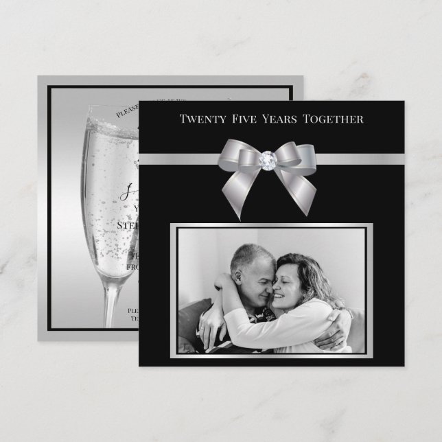 Glamorous Silver 25th Wedding Anniversary Photo  Invitation (Front/Back)