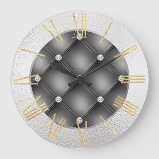 Glamorous Silver and Gold on Black Large Clock (Front)