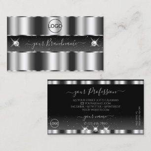Glamorous Silver Black Sparkling Diamonds Add Logo Business Card