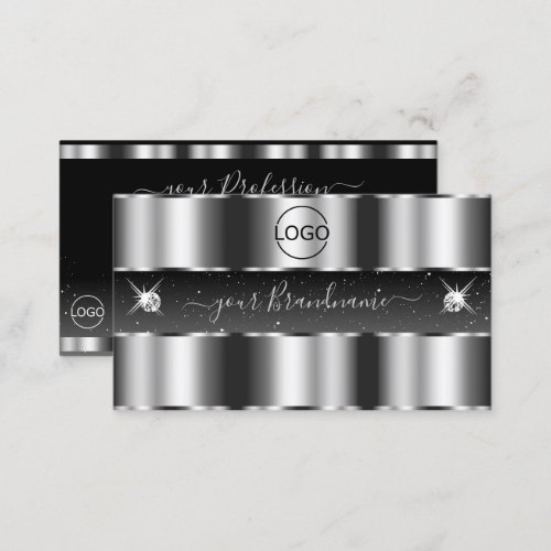 Glamorous Silver Black Sparkling Diamonds Add Logo Business Card