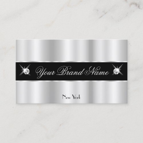 Glamorous Silver Black Sparkling Diamonds Elegant Business Card