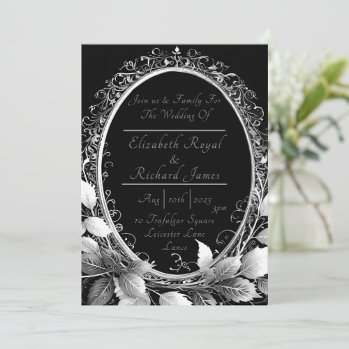 Glamorous Silver  Black wedding invitations set