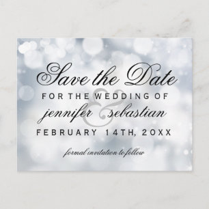 Glamorous Silver Bokeh Light  Wedding Postcard