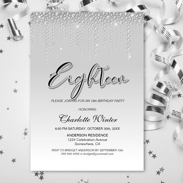 Glamorous Silver Diamonds 18th Birthday Party Invitation (Creator Uploaded)