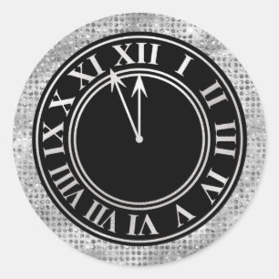 Glamorous Silver Diamonds New Year's Clock Classic Round Sticker