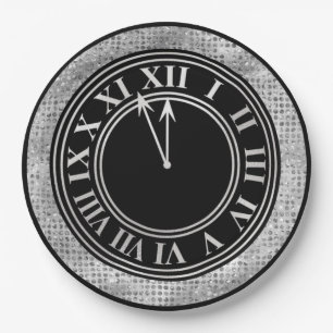 Glamorous Silver Diamonds New Year's Clock Paper Plates