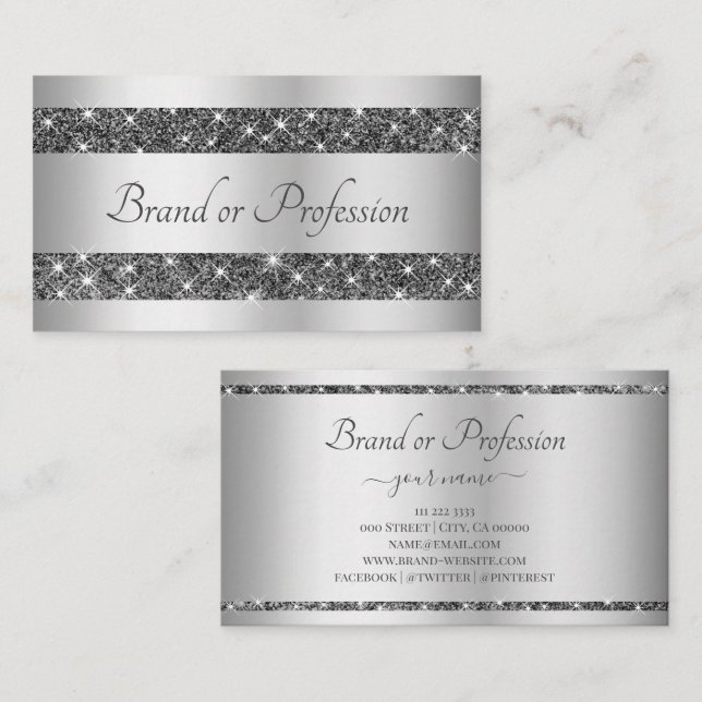 Glamorous Silver Effect Luminous Glitter Stars Business Card (Front/Back)