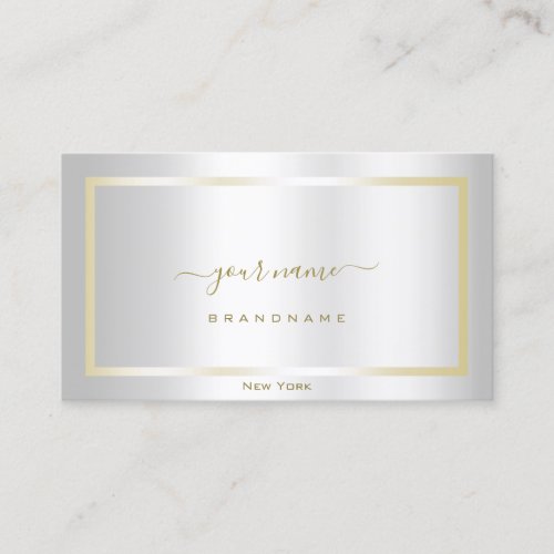 Glamorous Silver Effect with Gold Frame Elegant Business Card