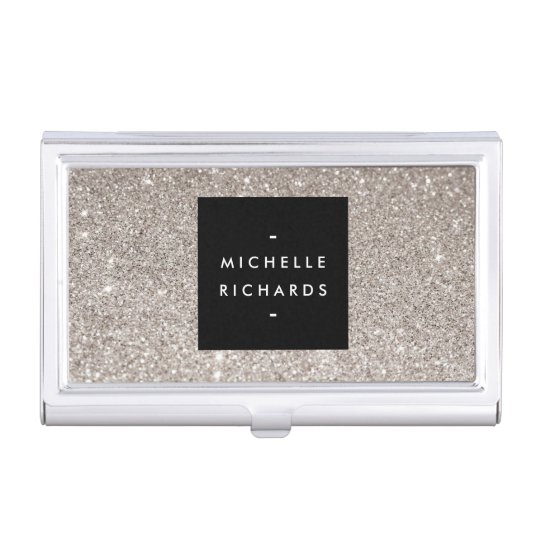 Glamorous Silver Glitter Business Card Holder