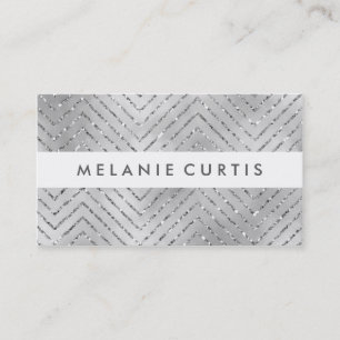 Glamorous Silver Glitter Chevron Business Card