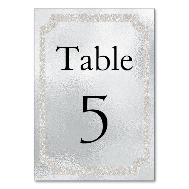 Glamorous Silver Glitter Event Table Number (Front)