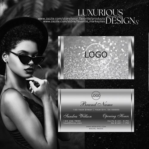 Glamorous Silver Glitter Luminous Sparkle and Logo Business Card