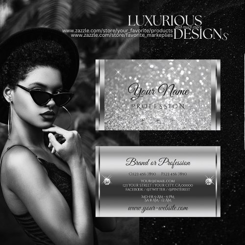 Glamorous Silver Glitter Luminous Sparkle Diamonds Business Card