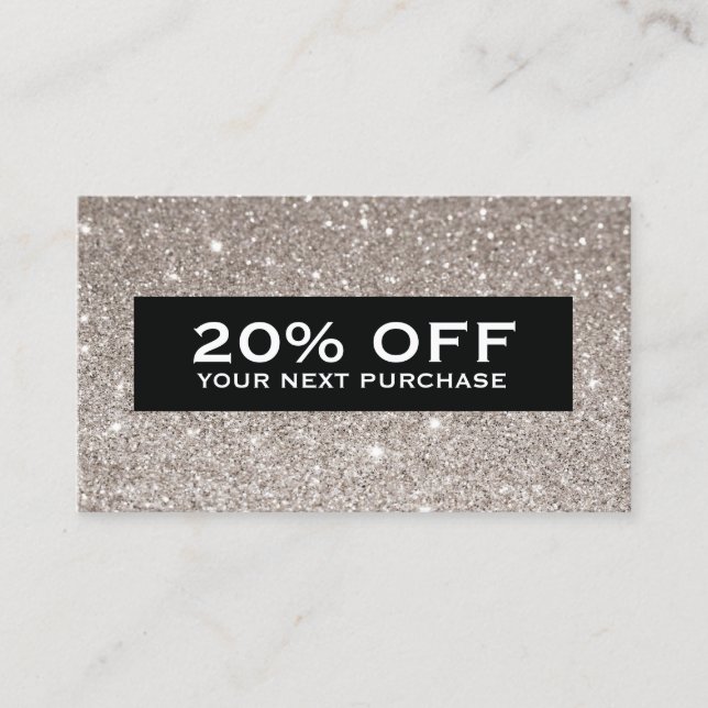 Glamorous Silver Glitter Modern Beauty Coupon Card (Front)