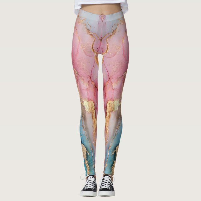 Glamorous Silver Glitter pink Marble Ombre  Leggings (Front)