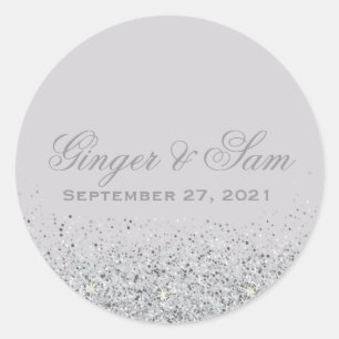 Glamorous Silver Glitter Wedding Stickers
