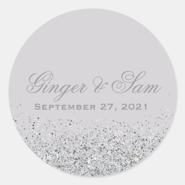 Glamorous Silver Glitter Wedding Stickers (Front)