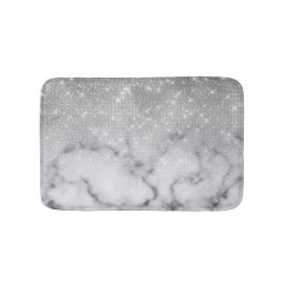 Glamorous Silver Glitter White Marble Bath Mat