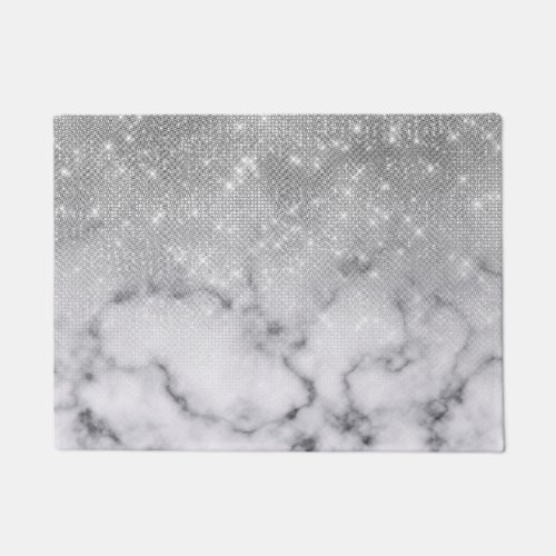Glamorous Silver Glitter White Marble Doormat
