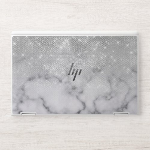 Glamorous Silver Glitter White Marble HP Laptop Skin