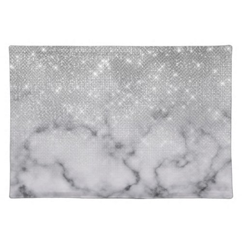 Glamorous Silver Glitter White Marble Ombre Cloth Placemat
