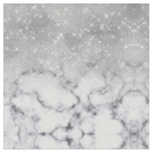 Glamorous Silver Glitter White Marble Ombre Fabric