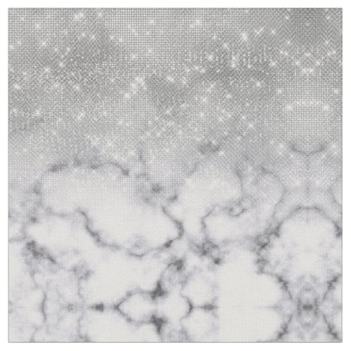 Glamorous Silver Glitter White Marble Ombre Fabric