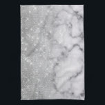 Glamorous Silver Glitter White Marble Ombre Kitchen Towel<br><div class="desc">This chic and glamorous design is perfect for the trendy and stylish woman. It depicts a faux printed sparkly silver glitter sequin and white with black marble stone pattern ombre gradient. It's modern, girly, pretty, and cool. ***IMPORTANT DESIGN NOTE: For any custom design request such as matching product requests, color...</div>