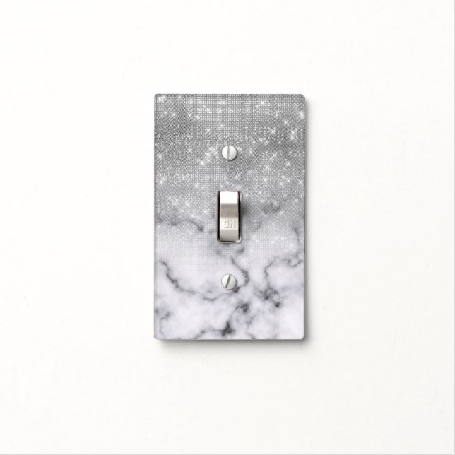 Glamorous Silver Glitter White Marble Ombre Light Switch Cover (In Situ)