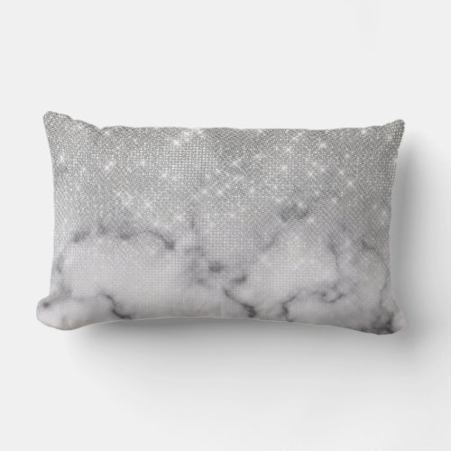 Glamorous Silver Glitter White Marble Ombre Lumbar Pillow