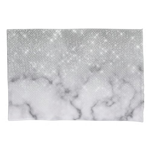 Glamorous Silver Glitter White Marble Ombre Pillow Case