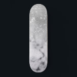 Glamorous Silver Glitter White Marble Ombre Skateboard<br><div class="desc">This chic and glamorous design is perfect for the trendy and stylish woman. It depicts a faux printed sparkly silver glitter sequin and white with black marble stone pattern ombre gradient. It's modern, girly, pretty, and cool. ***IMPORTANT DESIGN NOTE: For any custom design request such as matching product requests, color...</div>