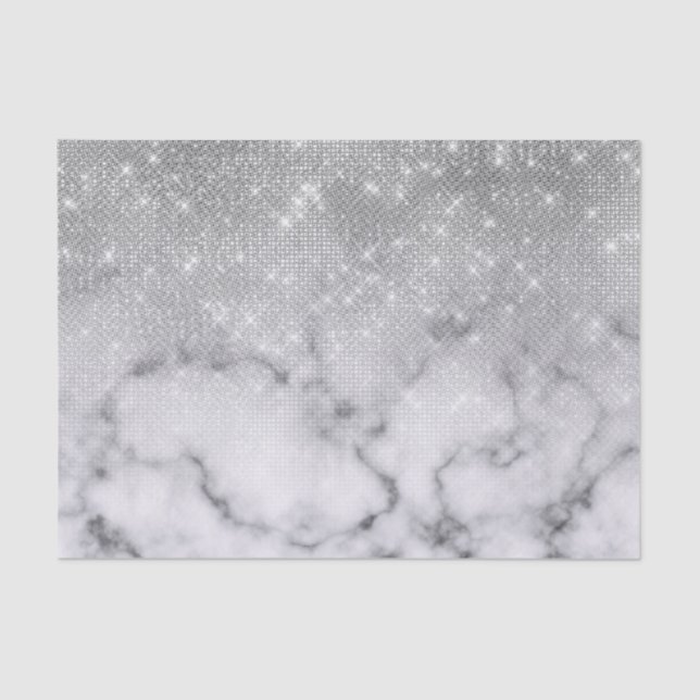 Glamorous Silver Glitter White Marble Ombre Tissue Paper (Front)