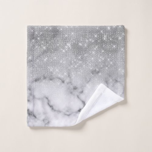 Glamorous Silver Glitter White Marble Ombre Wash Cloth