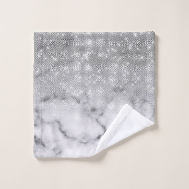 Glamorous Silver Glitter White Marble Ombre Wash Cloth (Wash Cloth)