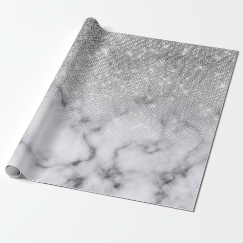 Glamorous Silver Glitter White Marble Ombre Wrapping Paper