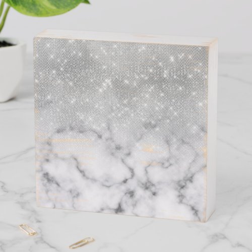 Glamorous Silver Glitter White Marble Wooden Box Sign