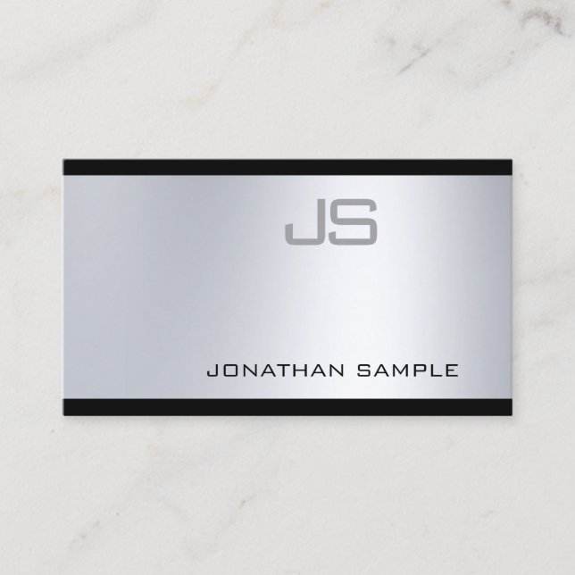 Glamorous Silver Graceful Modern Monogram Plain Business Card (Front)