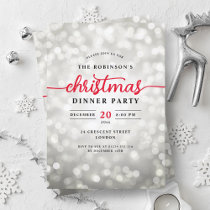 Glamorous Silver Lights Christmas Dinner Party  Invitation