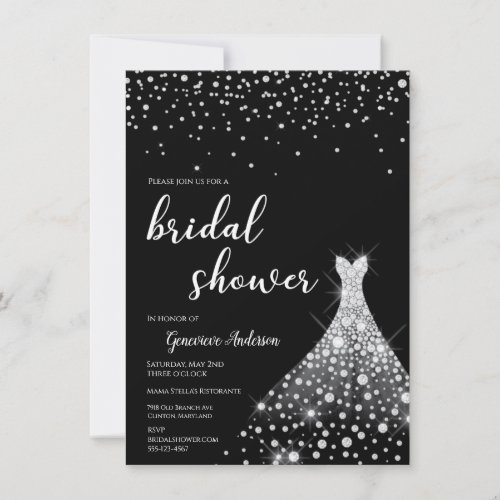 Glamorous Silver on Black Bridal Shower  Invitation