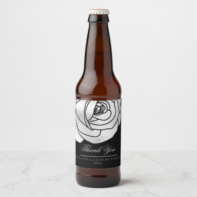 Glamorous, Silver Rose Beer Bottle Label (Front)