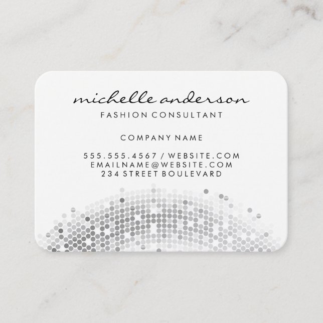 Glamorous Silver Sequin White Gray Business Card (Front)